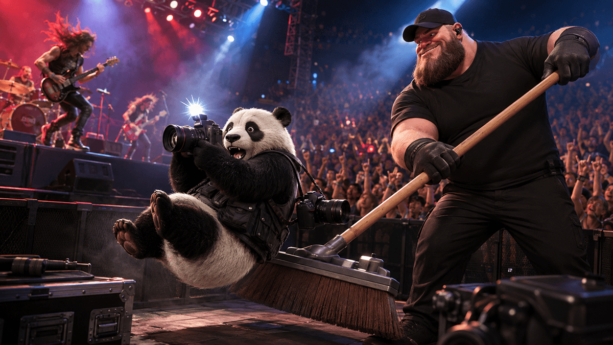 Security escorting a photographer off the photo pit after the first three songs